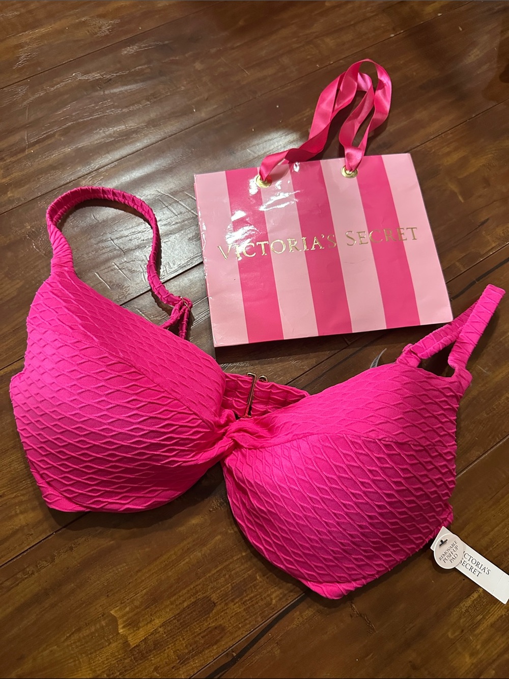 NWT Victoria’s Secret Hot Pink Textured Push Up Bikini Top 34D